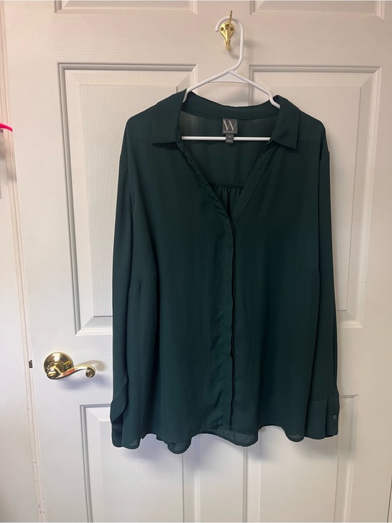 Worthington Tops - Worthington Dark Green Button-Front Blouse